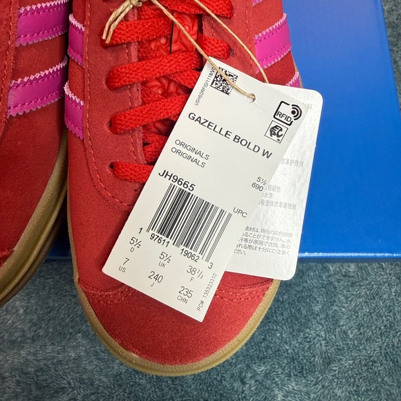 Adidas Gazelle Bold W Red Pink Gum Platform Sneakers Women's Size 7 Brand New - Picture 3 of 3